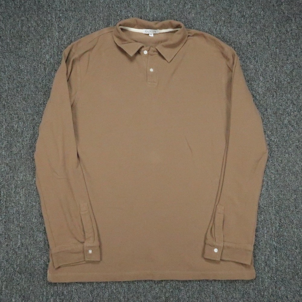 Gustin Shirt Mens XXL Brown Long Sleeve Polo Pique Preppy 2XL